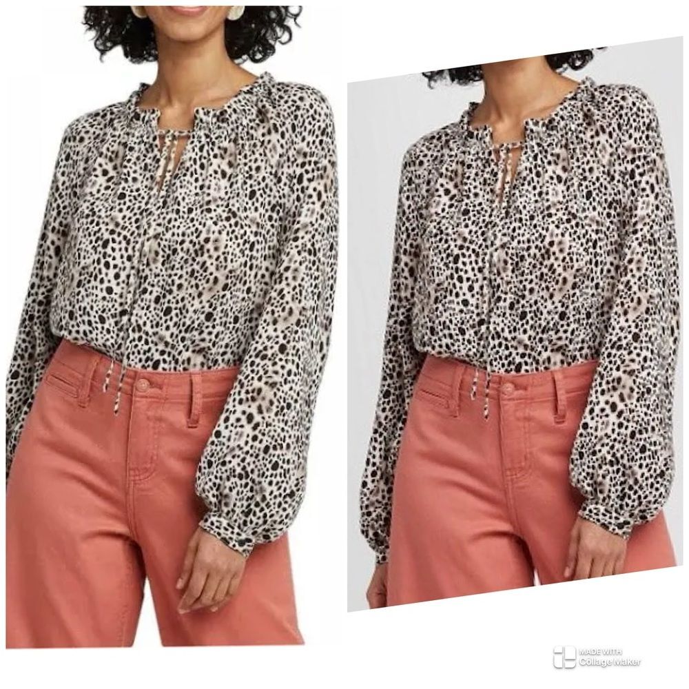 A New Day Tops Print Long Sleeve Blouse